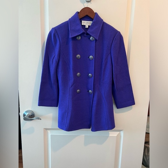 St. John Purple Peacoat Classic Wool Blend - Picture 2 of 10